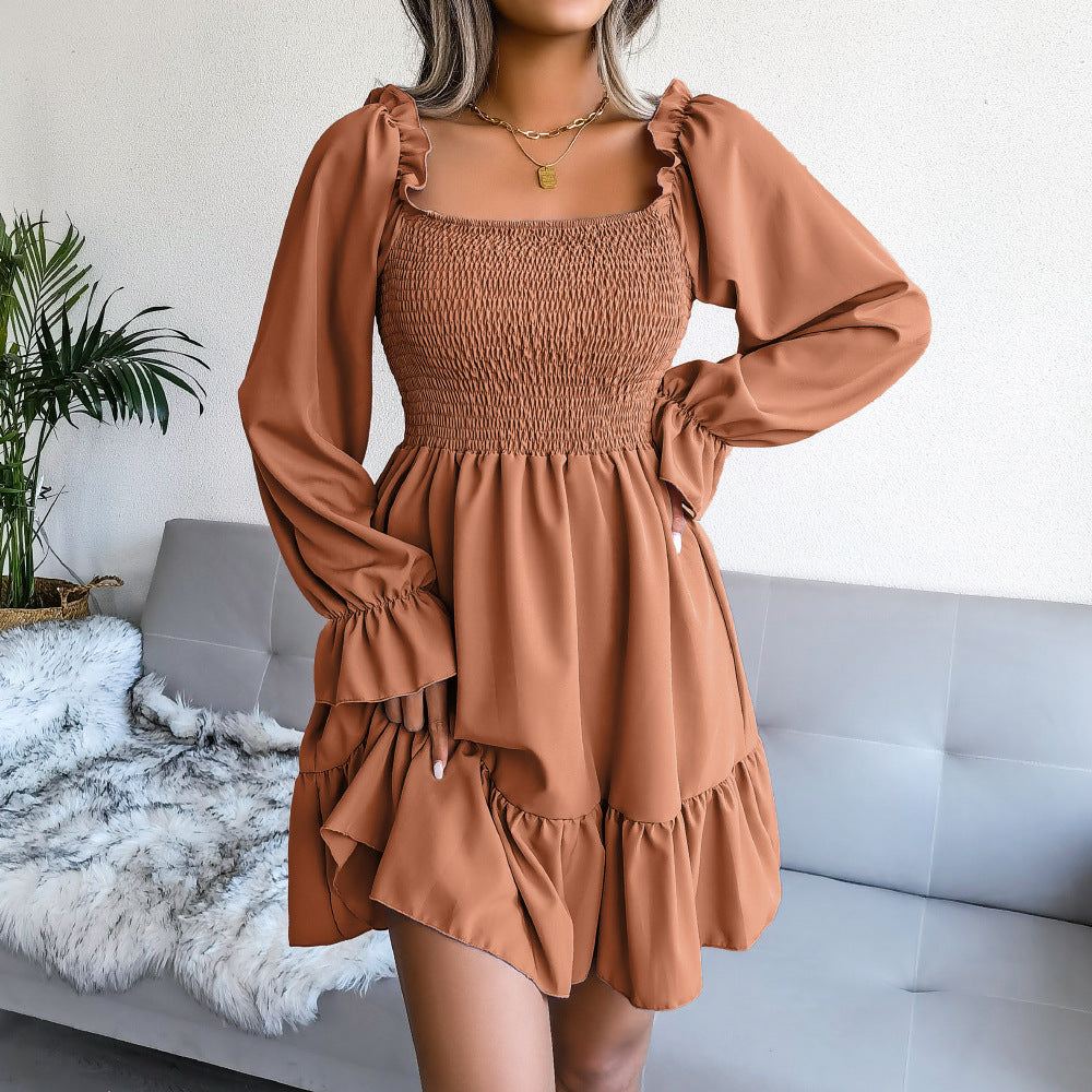 Robe évasée à manches longues et col carré ORIS WEAR