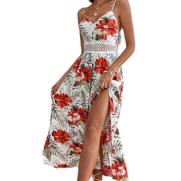 Rema | Robe Imprimée Décolletée avec Dentelle & Fente ORIS WEAR