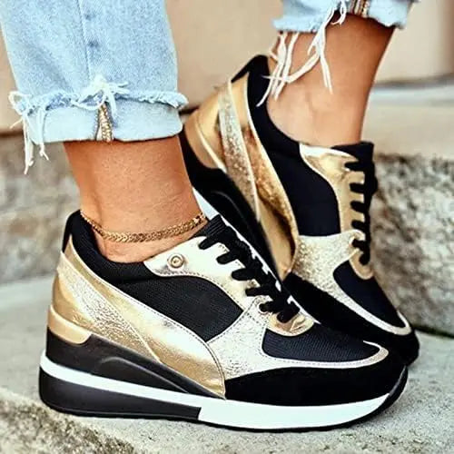 Baskets femme plateforme noir doré ORIS WEAR