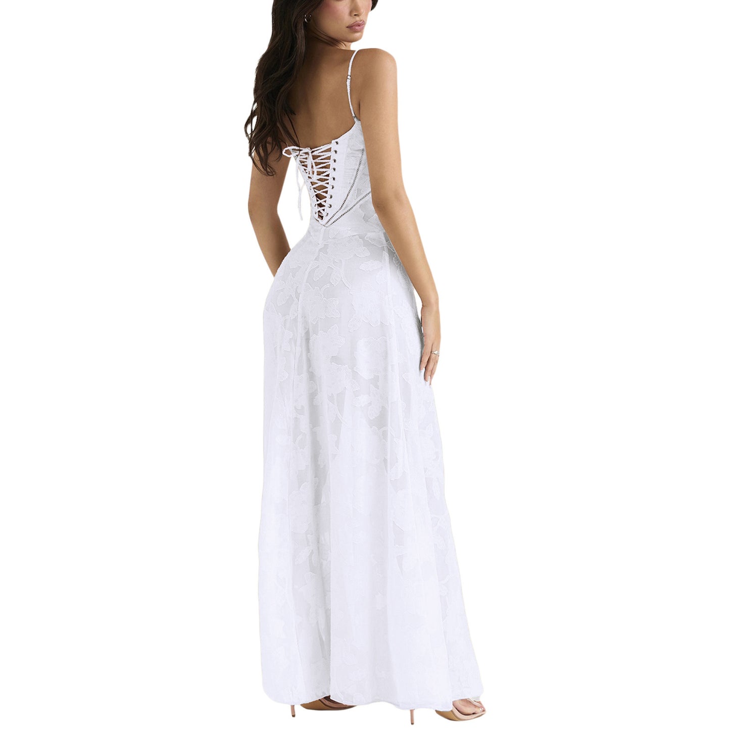 Léa | Robe longue en lin glacé à bretelles Col bustier ORIS WEAR
