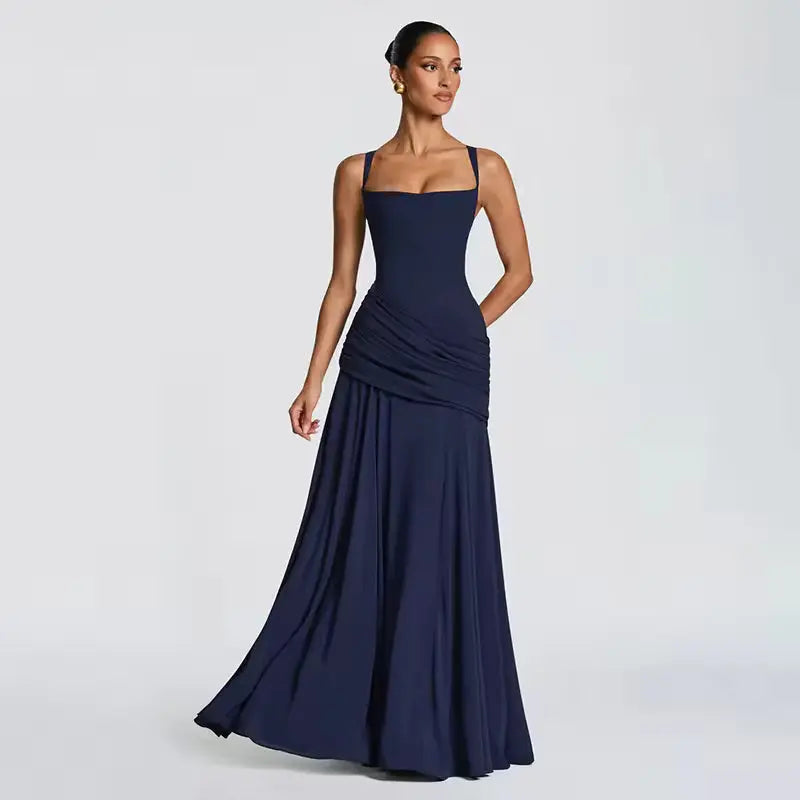 Clarisse | Robe Maxi de Mariage à Encolure Carrée Ruchée Celeste London
