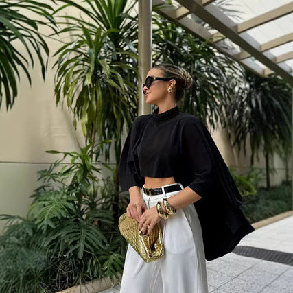 Top Femme Élégant Style Cape à Col Montant – Coupe Courte Chic ORIS WEAR