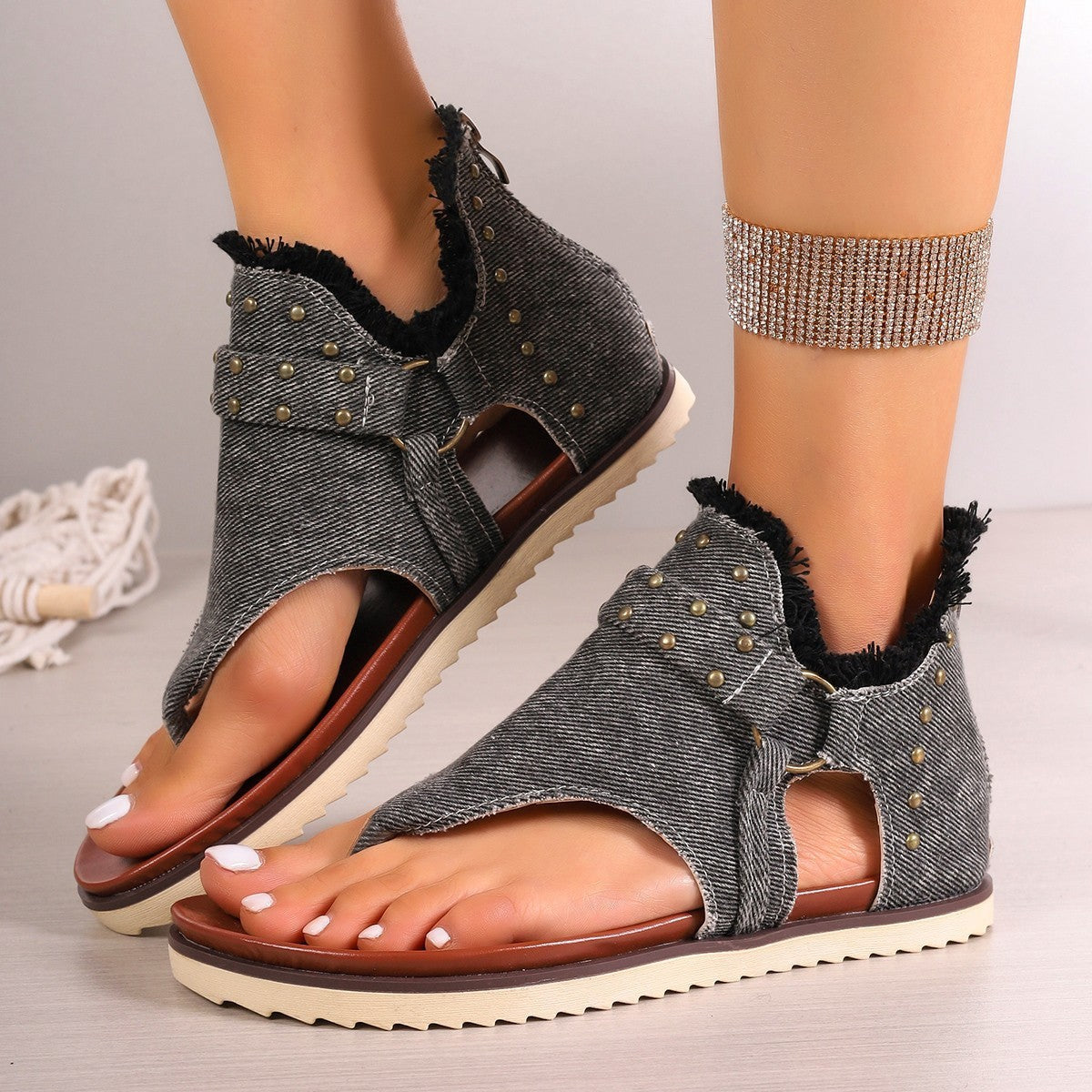 Sandales plates en jean avec fermeture éclair à l'arrière ORIS WEAR