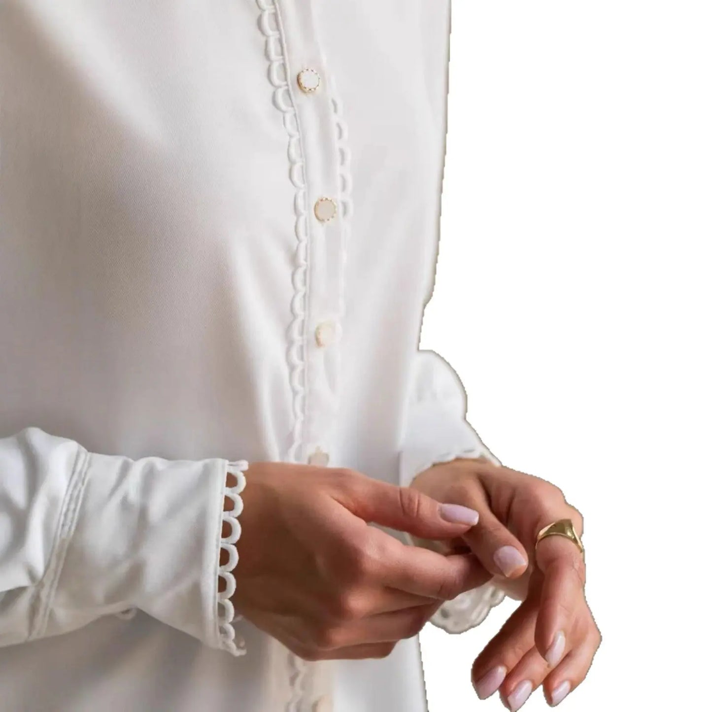 Blouse femme de créateur en dentelle blanche à manches longues ORIS WEAR