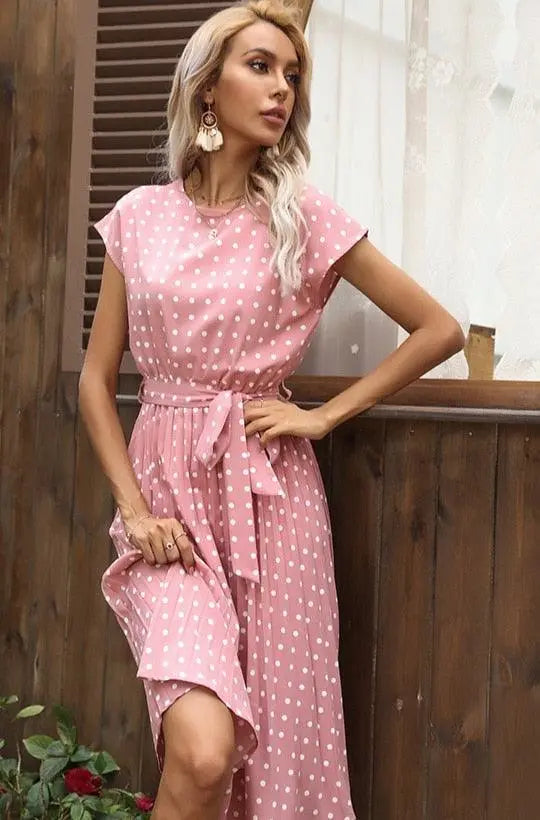 Robe midi à pois élégante ceinturée ORIS WEAR
