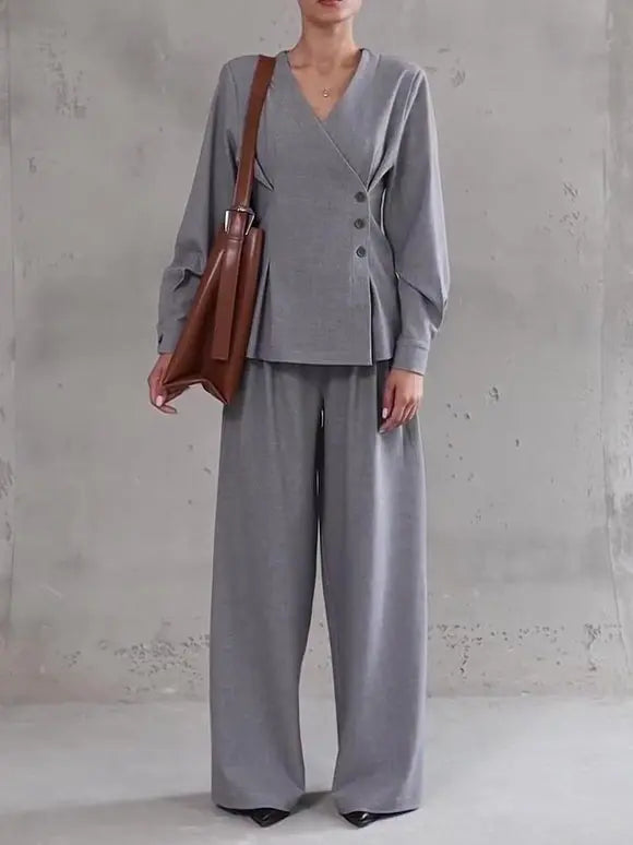 Ensemble Blazer Croisé Gris Élégant ORIS WEAR
