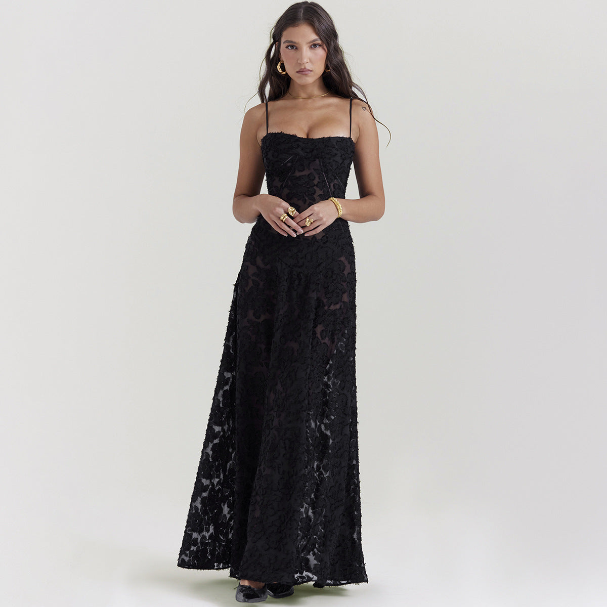 Léa | Robe longue en lin glacé à bretelles Col bustier ORIS WEAR