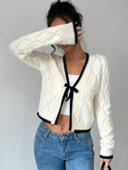 Veste Tricotée Décontractée à Nœud Élégant ORIS WEAR