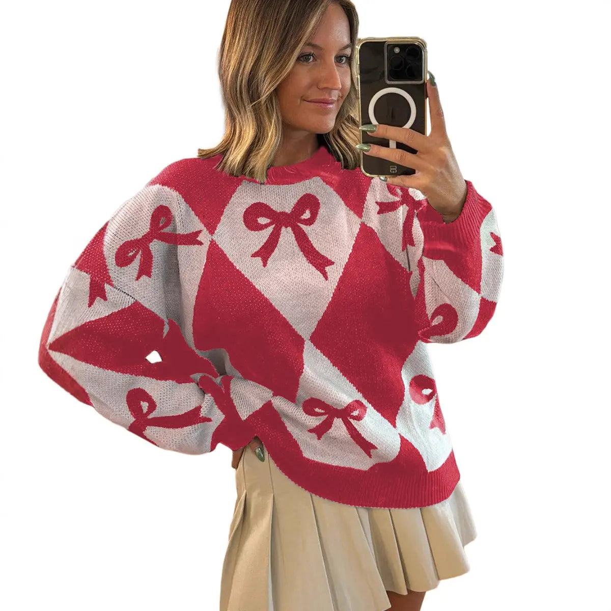 Pull tendance pour femme avec imprimé nœud et manches longues en maille ORIS WEAR