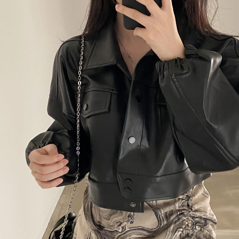 Manteau en Cuir Chic à Col Revers et Poches ORIS WEAR