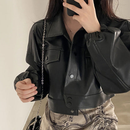 Manteau en Cuir Chic à Col Revers et Poches ORIS WEAR