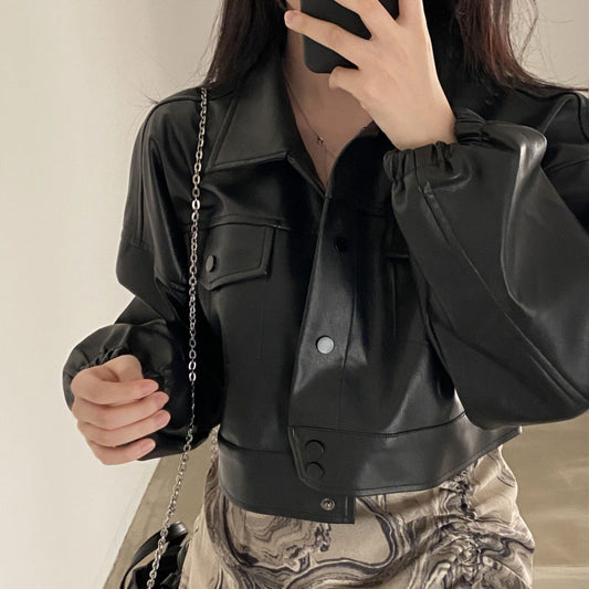 Manteau en Cuir Chic à Col Revers et Poches ORIS WEAR