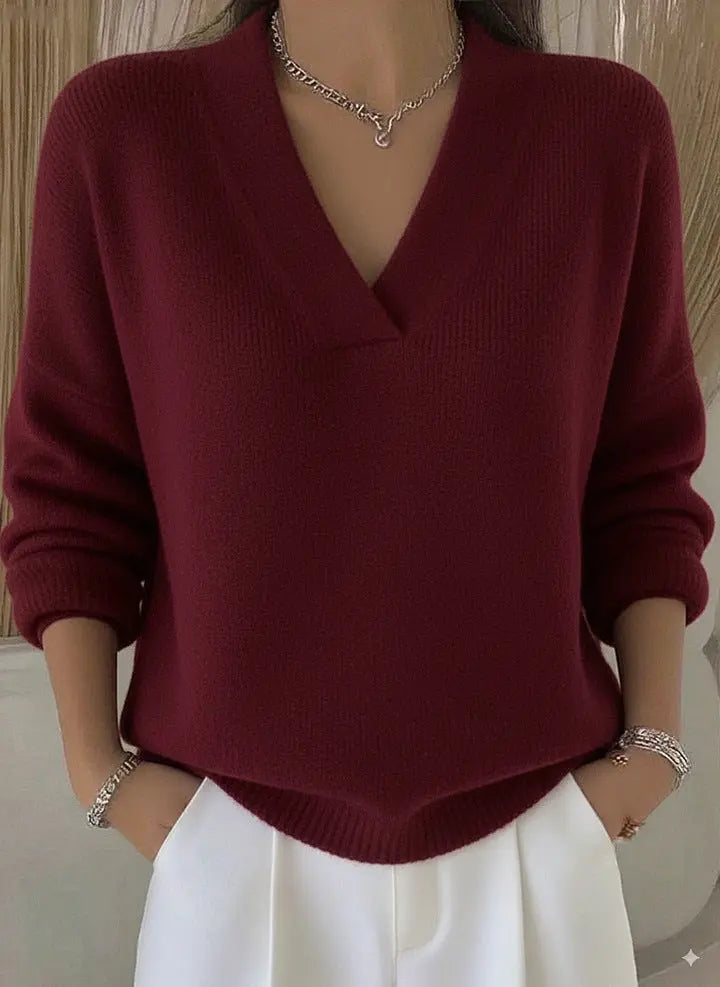 Pull en maille femme col V – Coupe ample, manches longues. ORIS WEAR