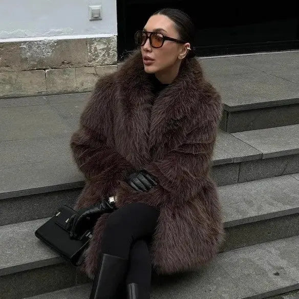 Manteau élégant mi-long à col Claudine en fourrure ORIS WEAR
