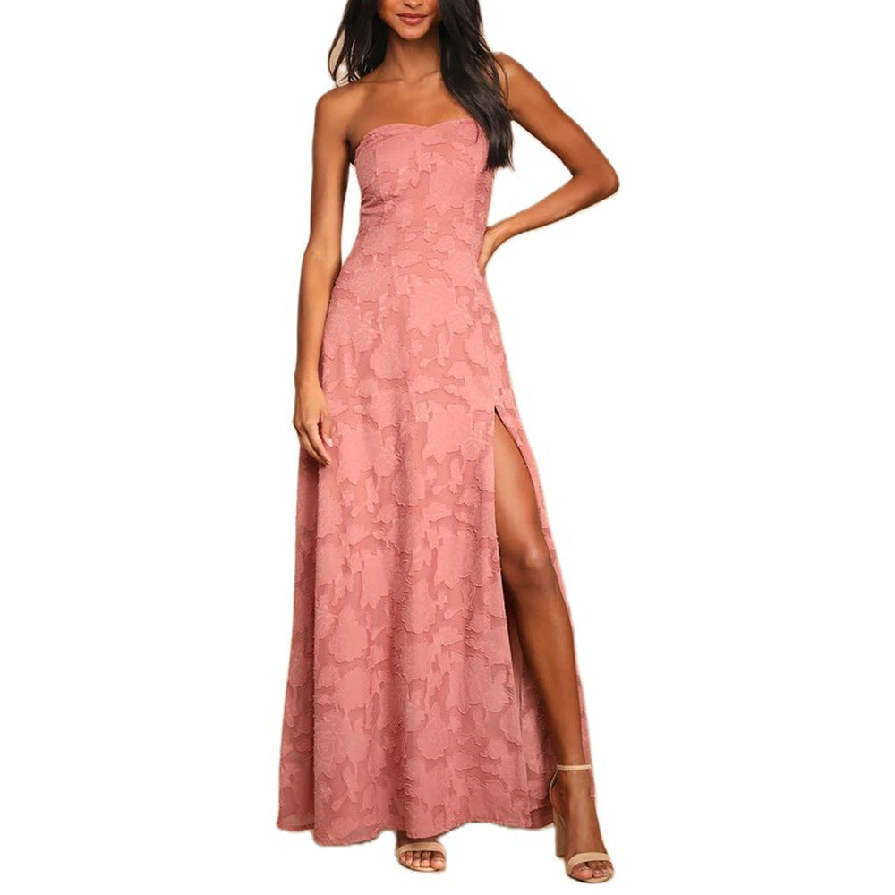 Eva | Robe longue brodée florale à épaules dénudées — Coupe corset Acme