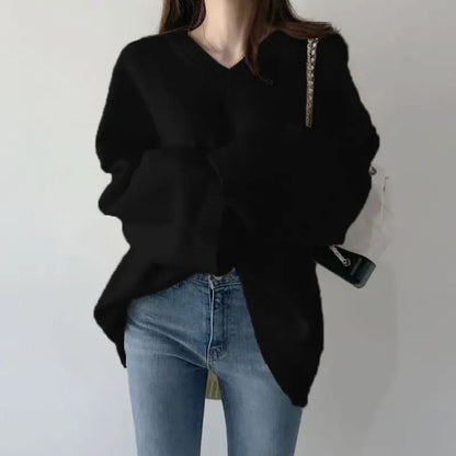 Veste-pull ample en maille unie pour femme à col en V ORIS WEAR
