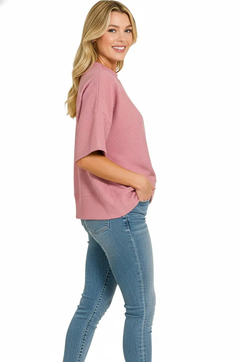 T-shirt côtelé coupe ample à taille structurée – Élégance Décontractée ORIS WEAR