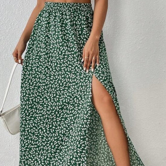 Jupe Fleurie Taille Haute à Fente Élégante ORIS WEAR