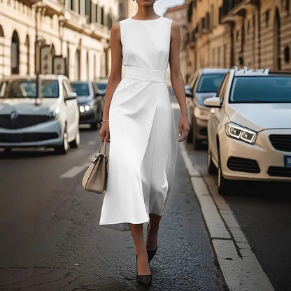 Summer Irregular Sleeveless Dress With Belt Fashion Temperament Slim Back Zipper Dresses For Women Clothing ORIS WEAR
