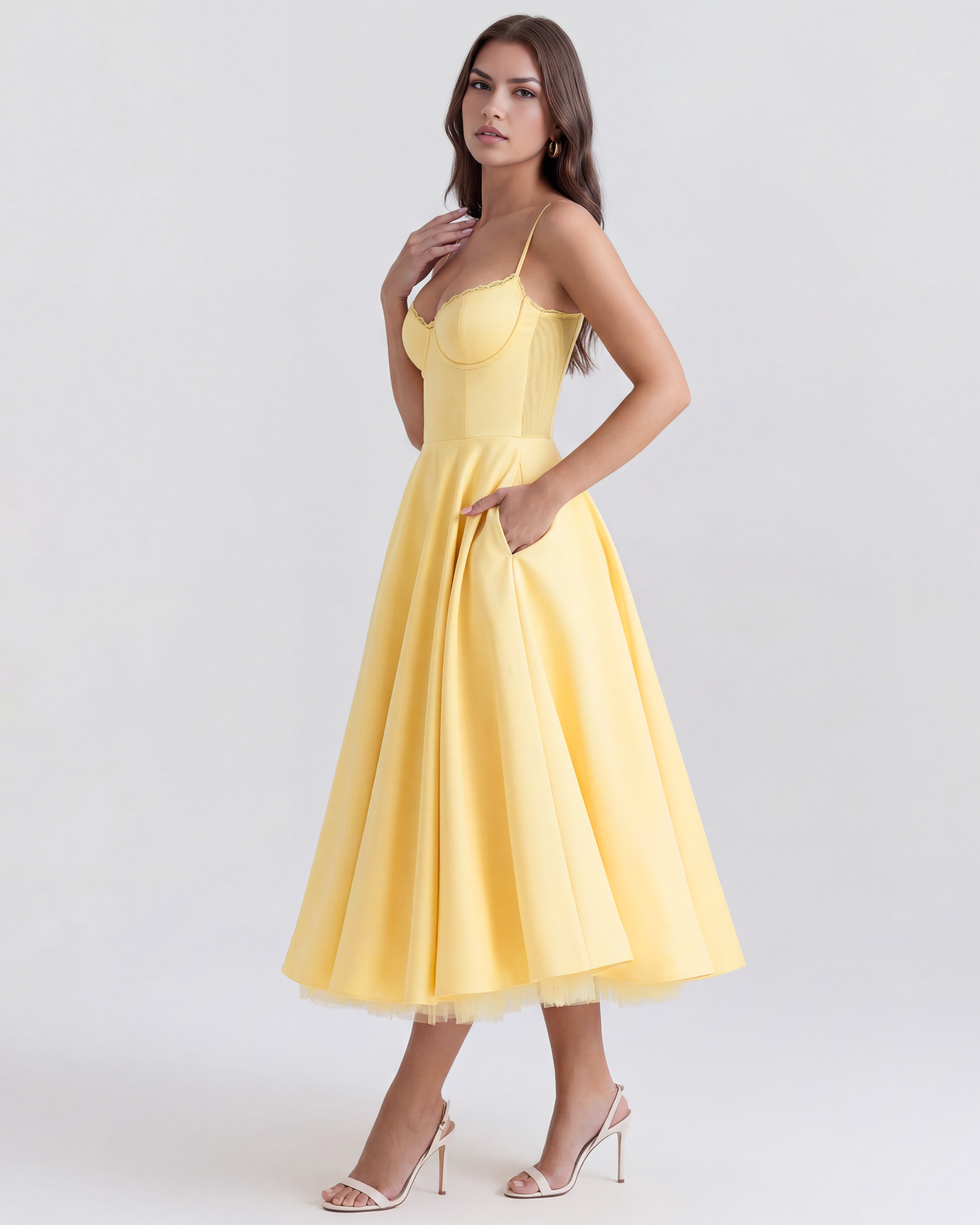 Seren | Robe Midi Élégante A Ligne Corset Invitées de Mariage Celeste London