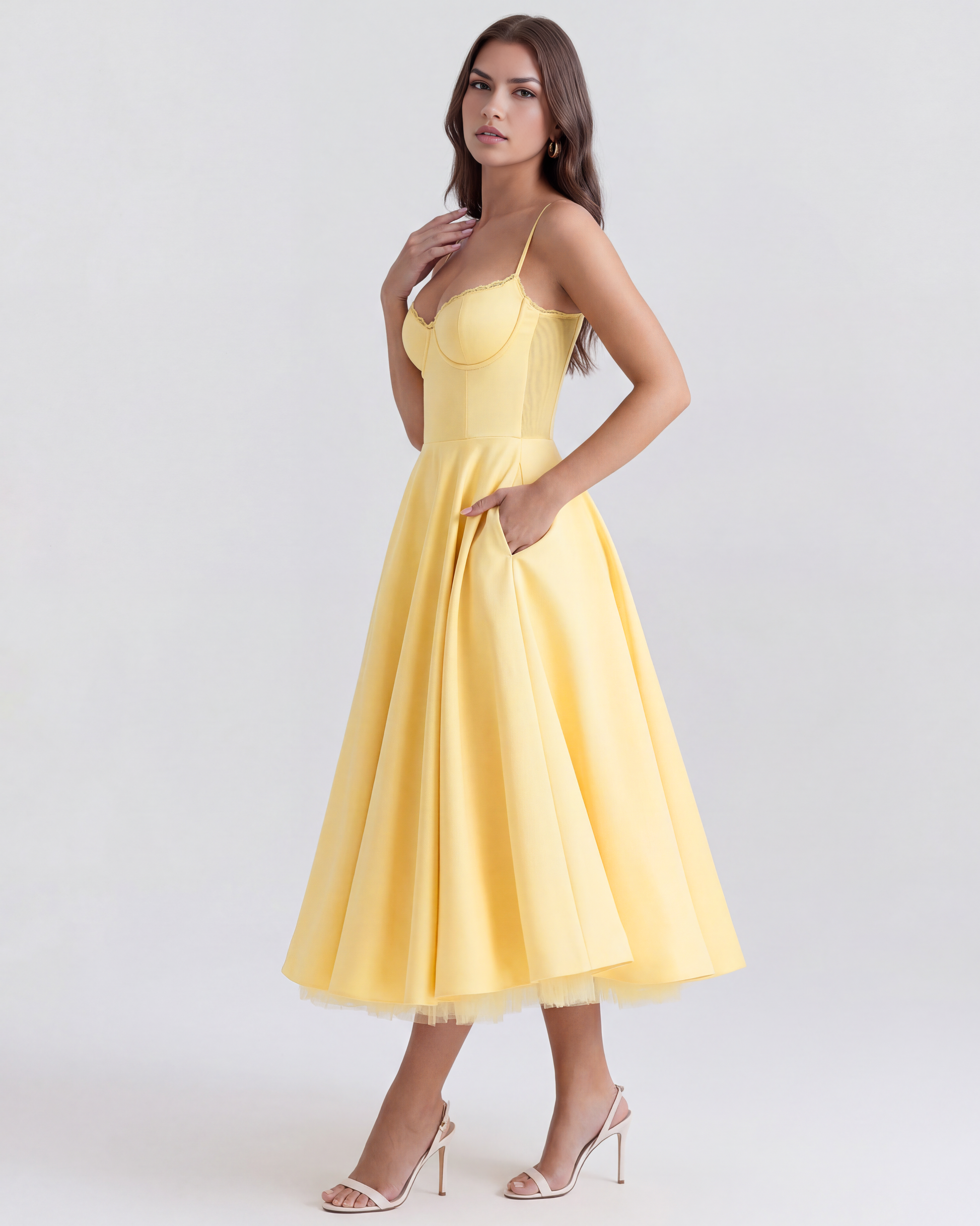 Seren | Robe Midi Élégante A Ligne Corset Invitées de Mariage Celeste London