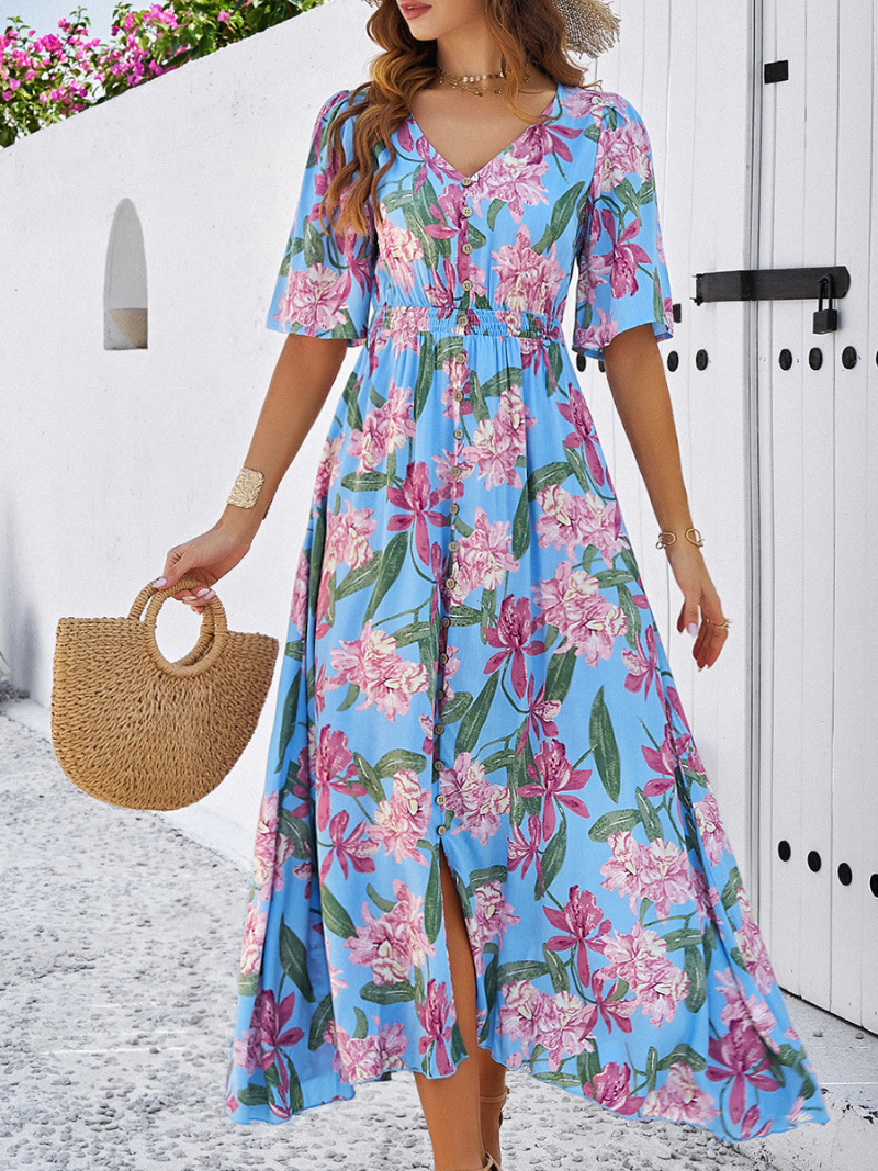 Robe Fleurie Décontractée Fendue Femme ORIS WEAR