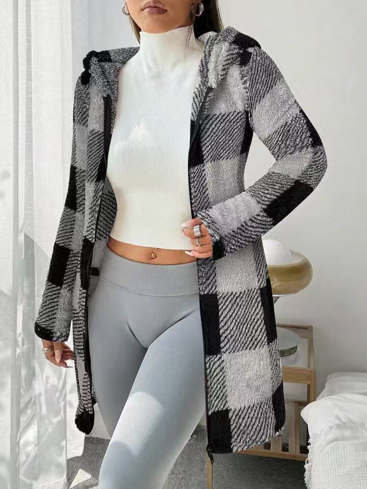 Cozy Plaid Hooded Coat ORIS WEAR