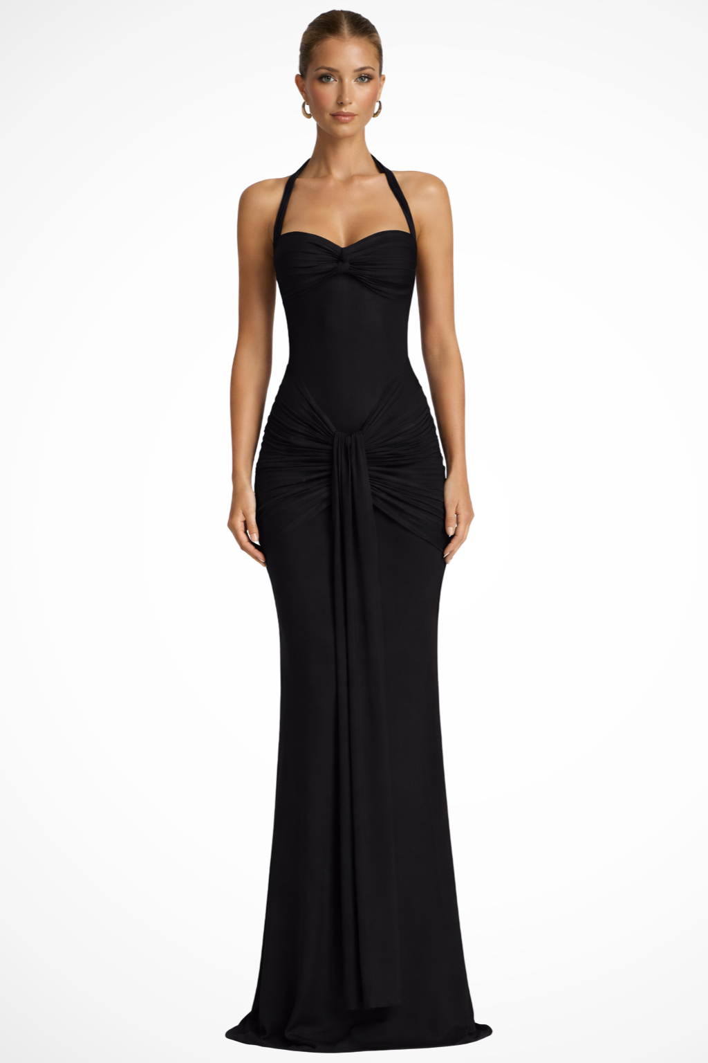 Celine | Robe Maxi à Encolure Halter Froncée pour Invitées de Mariage Celeste London