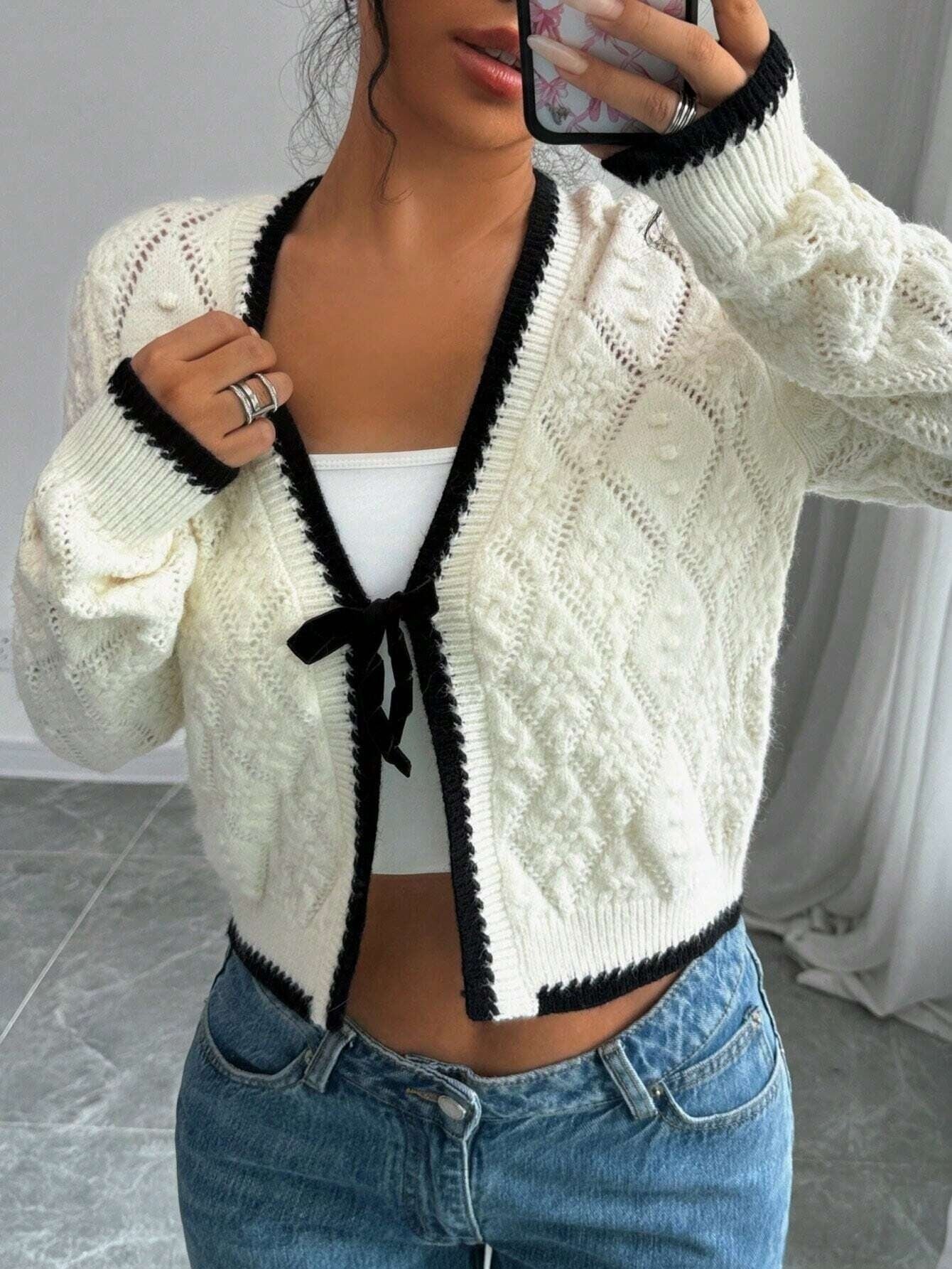 Veste Tricotée Décontractée à Nœud Élégant ORIS WEAR