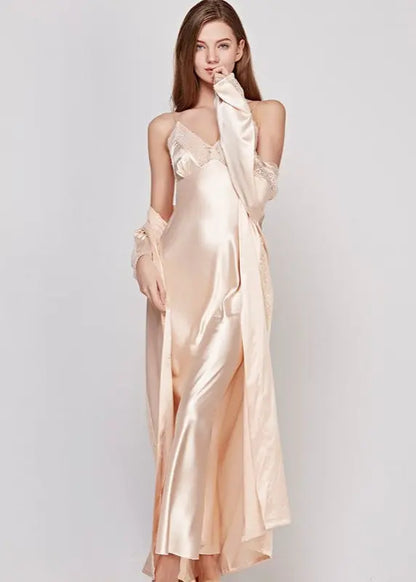 Robe longue femme en satin beige — ORIS WEAR