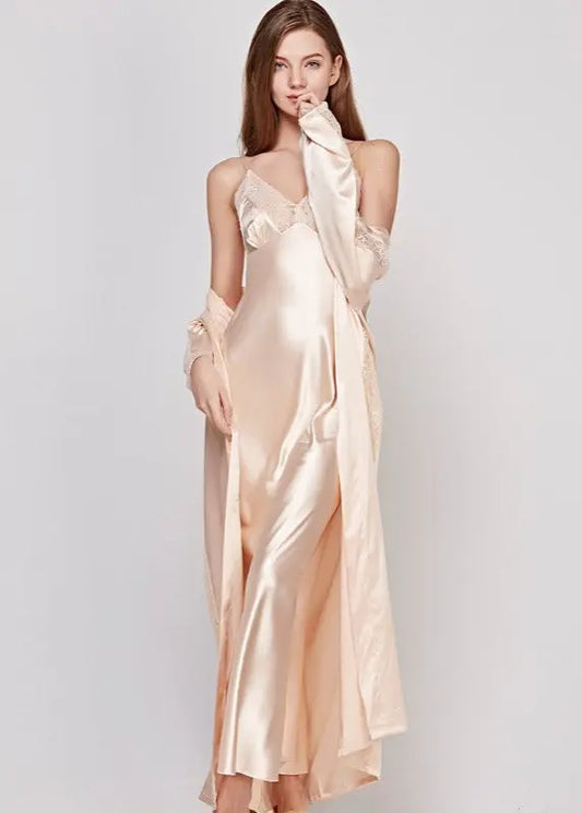 Robe longue femme en satin beige — ORIS WEAR