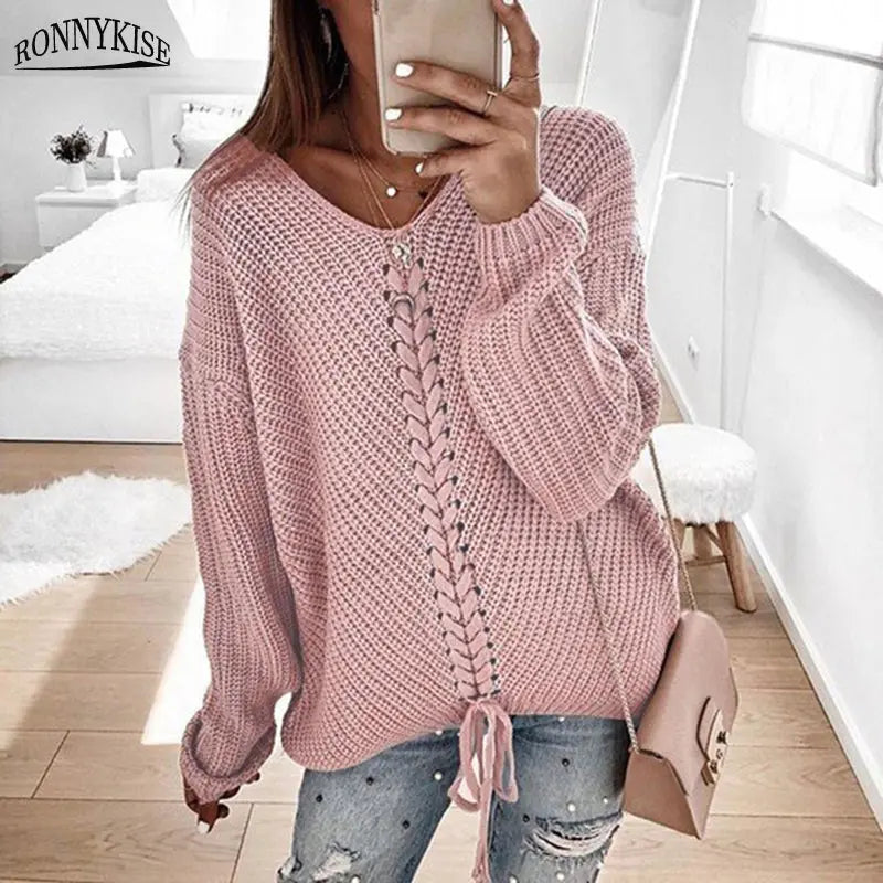 Pull en Maille avec Lacet Décolleté V ORIS WEAR