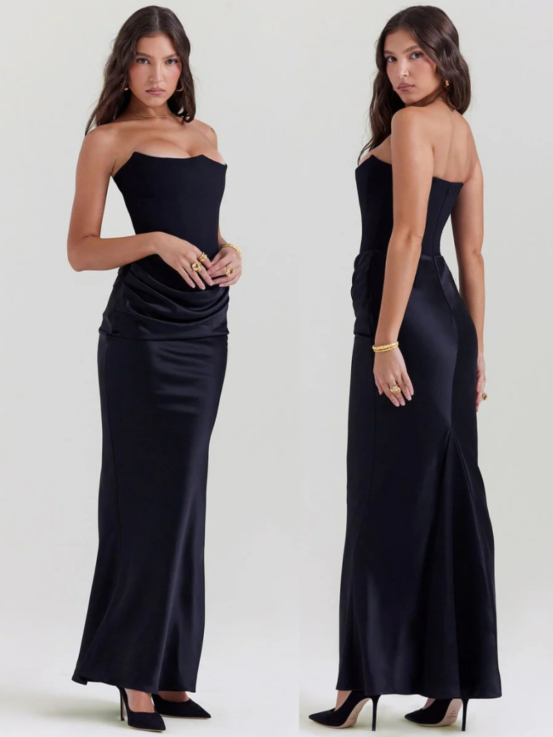 Robe Longue Femme Bustier Satin Éclatante ORIS WEAR
