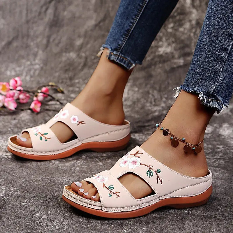 Sandales Fleur à Talon Compensé Grande Taille ORIS WEAR