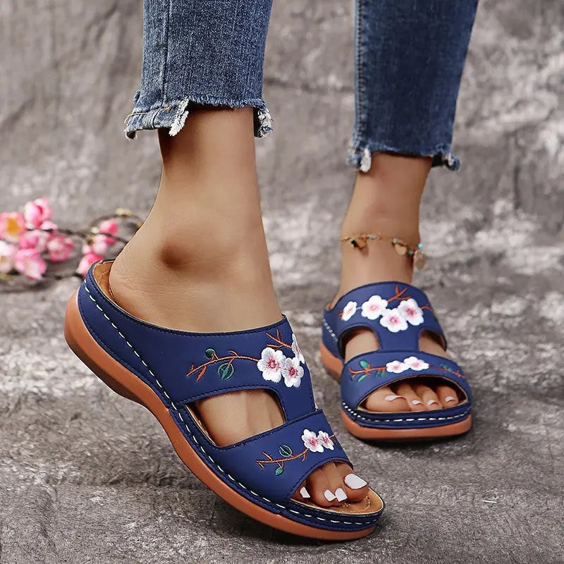 Sandales Fleur à Talon Compensé Grande Taille ORIS WEAR