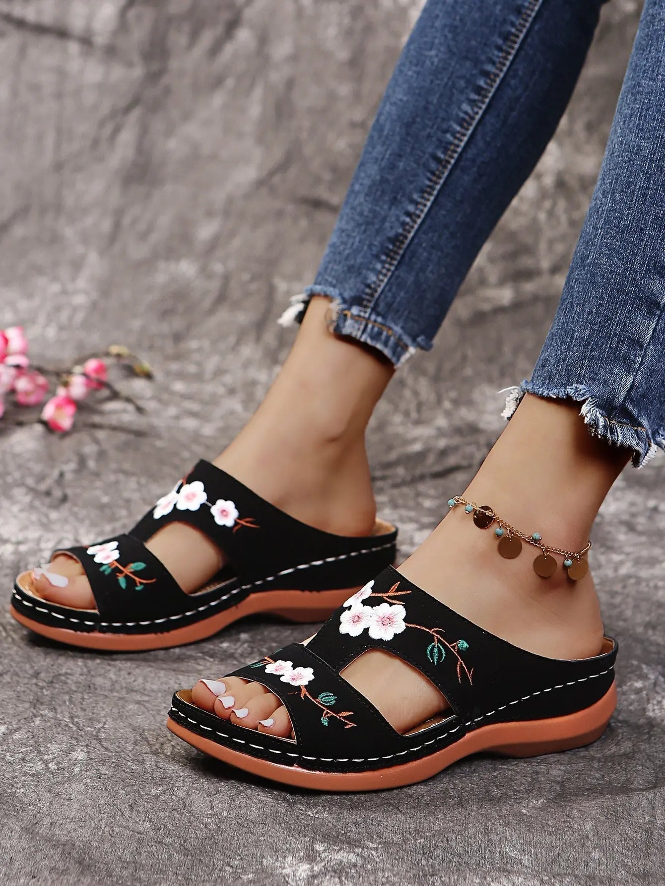 Sandales Fleur à Talon Compensé Grande Taille ORIS WEAR