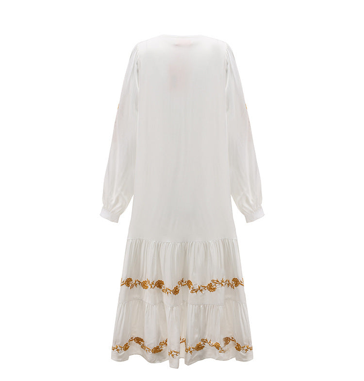 Robe ample brodée à col en V Jupe longue brodée ORIS WEAR