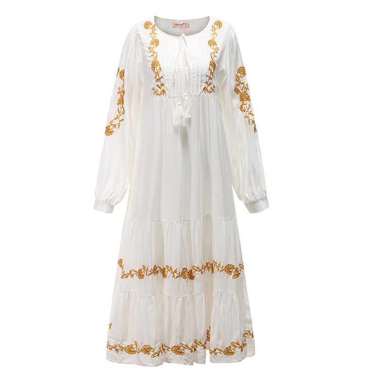 Robe ample brodée à col en V Jupe longue brodée ORIS WEAR