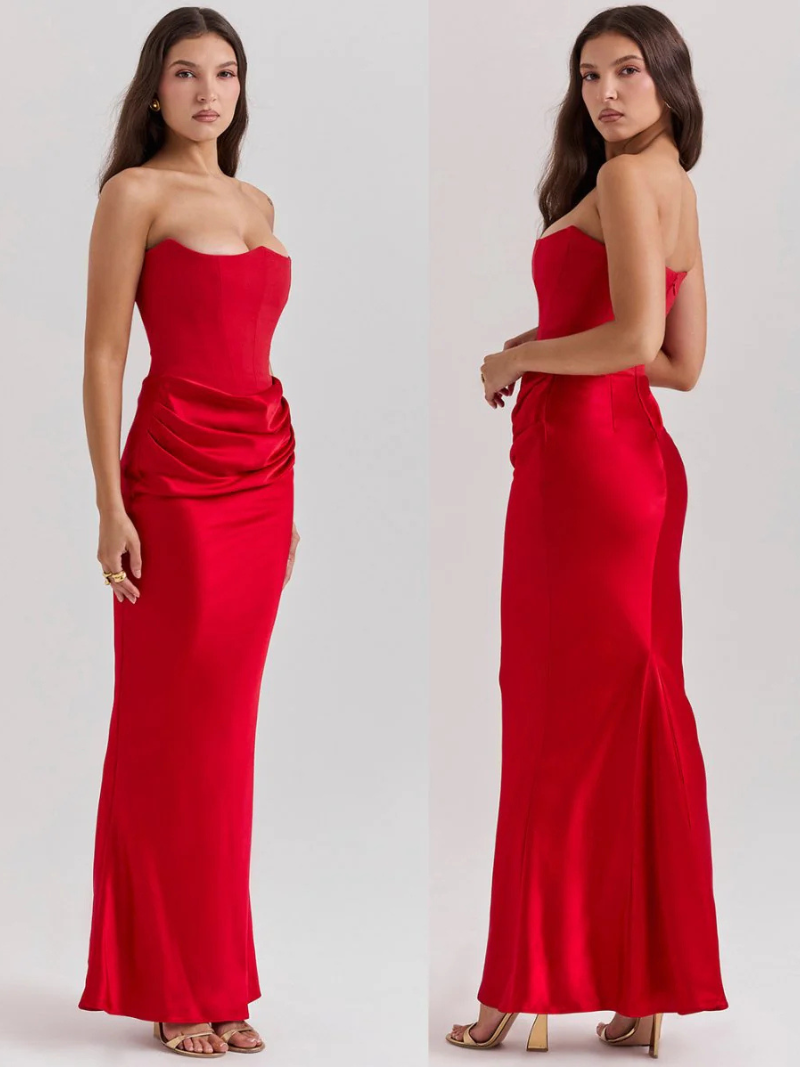 Robe Longue Femme Bustier Satin Éclatante ORIS WEAR
