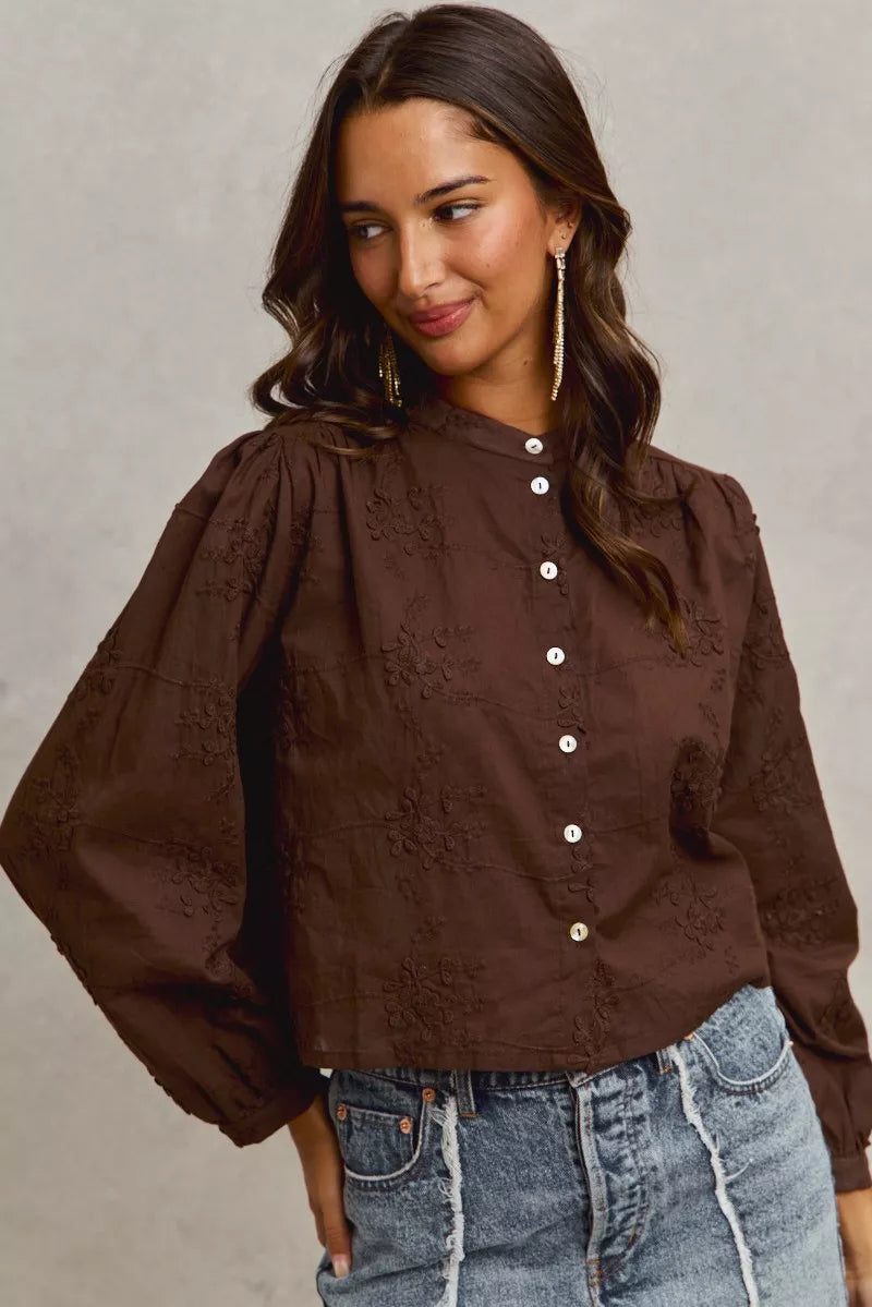 Chemise manches longues à broderies florales ORIS WEAR