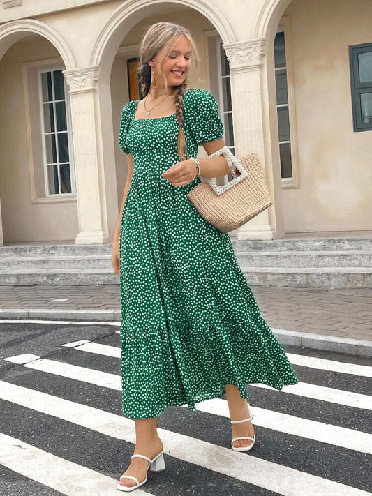 Anais | Robe longue Vintage à Manches Bouffantes & Motif Floral ORIS WEAR