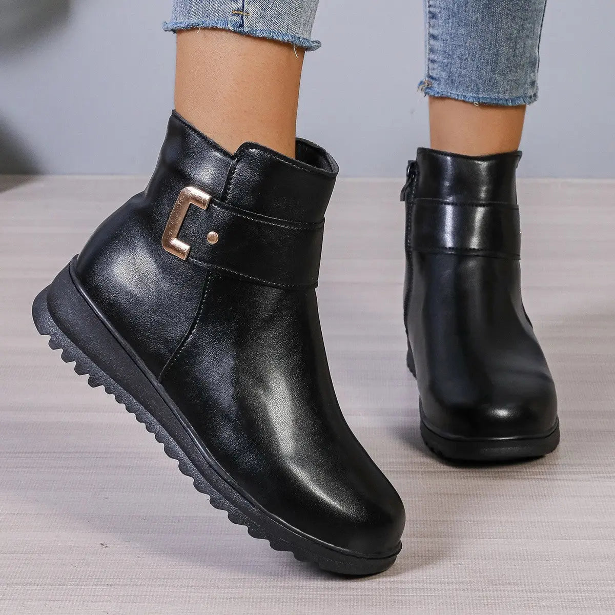 Bottines Hiver à Fermeture Éclair et Cuir PU ORIS WEAR