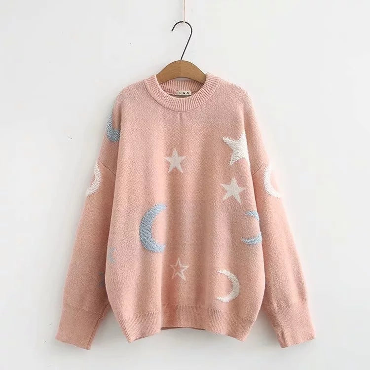 Pull Femme Maille Douce Motifs Lune & Étoiles ORIS WEAR