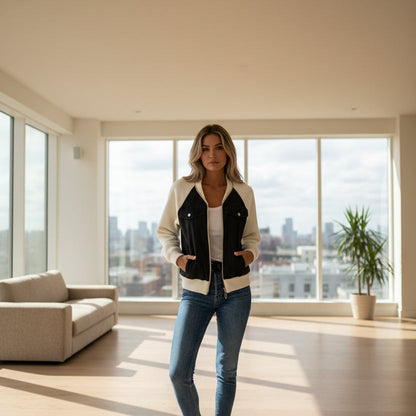Veste en jean patchwork tendance à capuche pour femme ORIS WEAR