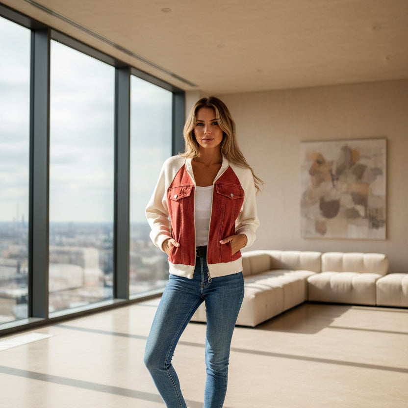 Veste en jean patchwork tendance à capuche pour femme ORIS WEAR
