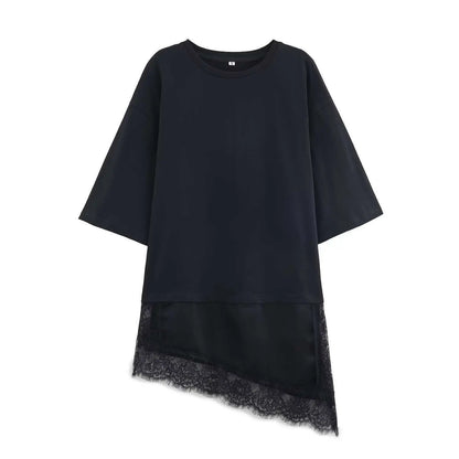 Summer Chic Fashion T-Shirt With A Patchwork Lace Hem ORIS WEAR