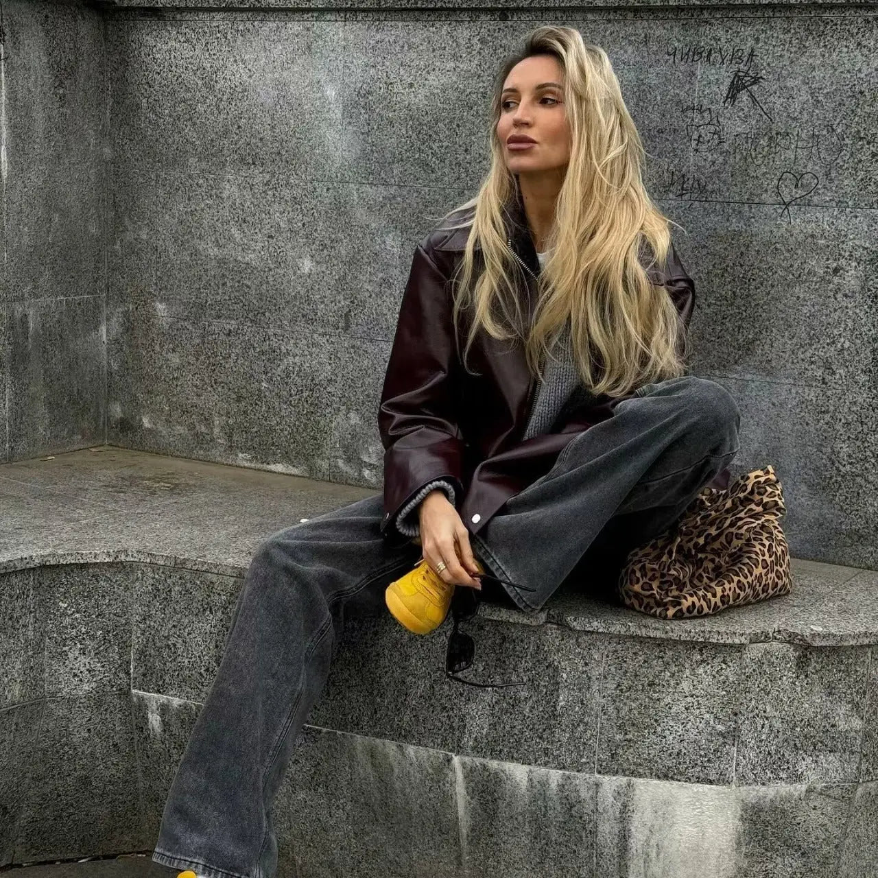 Veste en Cuir à Col Revers et Fermeture Éclair pour Femme ORIS WEAR