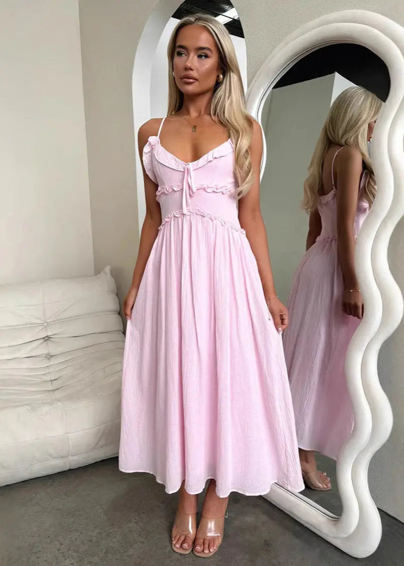 Robe midi femme fluide rose — ORIS WEAR