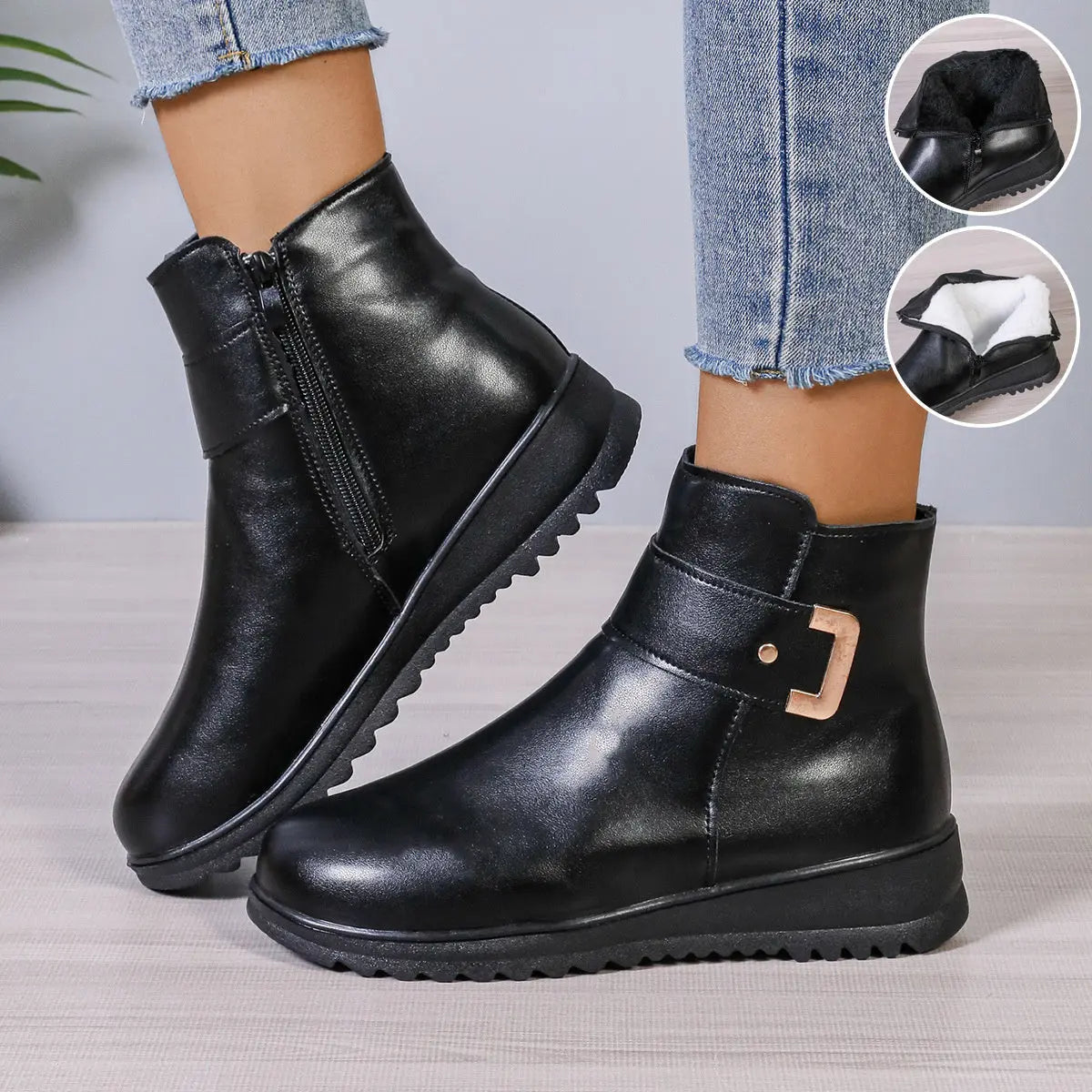 Bottines Hiver à Fermeture Éclair et Cuir PU ORIS WEAR