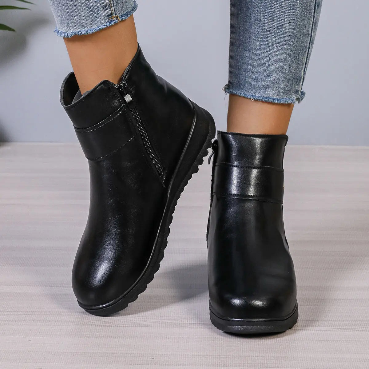 Bottines Hiver à Fermeture Éclair et Cuir PU ORIS WEAR